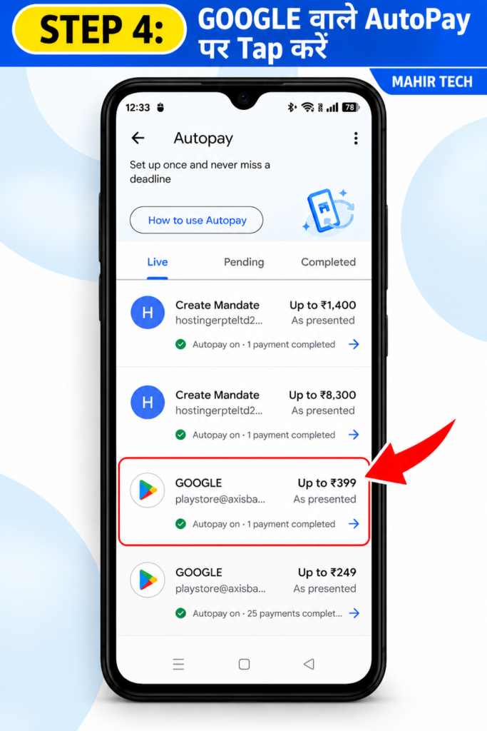 Google Pay AutoPay mandate details